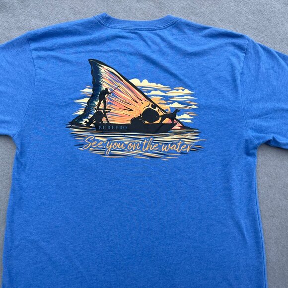 BURLEBO Short Sleeve T Shirt Mens Medium Crew Neck Blue See You On The Water - Picture 5 of 5